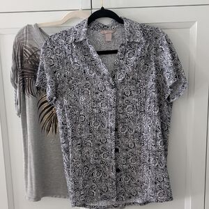 White Stag Black and White Paisley Button Down Shirt